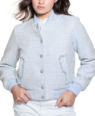 GUESS - Women's New Gloria Long-Sleeve Tweed Bomber Jacket