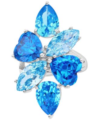Macy's - Blue Cubic Zirconia Mixed Cut Cluster Statement Ring in Sterling Silver