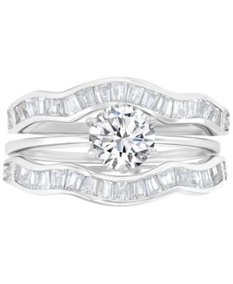Macy's - 3-Pc. Set Cubic Zirconia Solitaire & Wavy Baguette Bands Bridal Set