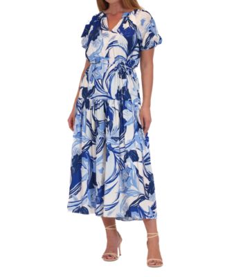 julia jordan - Women's V-Neck Short-Puff-Sleeve Dress