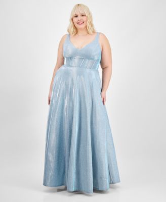 City Studios - Trendy Plus Size Glitter V-Neck Sleeveless Gown