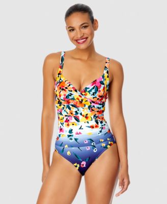 Anne Cole - Women's Floral-Print Draped Underwire One-Piece Swimsuit