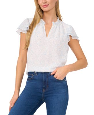 CeCe - Women's Flutter-Sleeve Keyhole-Neck Blouse