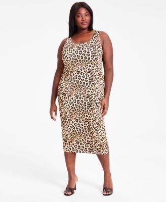 Bar III - Trendy Plus Size Cheetah-Print Jersey Midi Dress