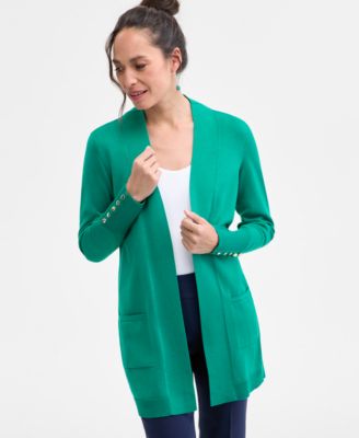 JM Collection - Petite Open-Front Buttoned-Cuff Cardigan