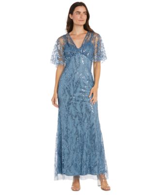 R & M Richards - Women's Flutter-Sleeve Sequin Gown