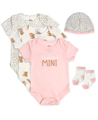 Baby Essentials - Baby Girls Mama's Mini Bodysuits, Cap & Socks, 5 Piece Set