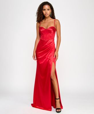 B Darlin - Juniors' Satin Rhinestone Corset Gown