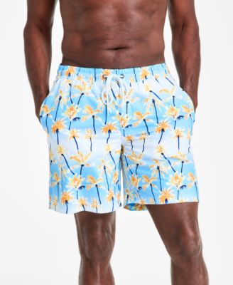 Club Room - Men's Aqua Palm Tree Drawstring 7" Swim Trunks