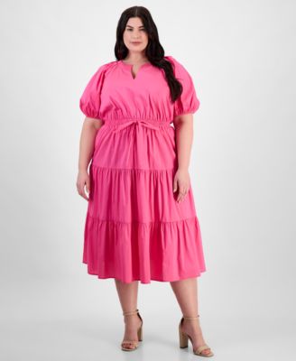 Anne Klein - Plus Size Puff-Sleeve Tiered Midi Dress