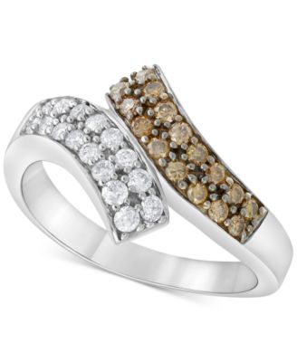 Macy's - Champagne & White Diamond Bypass Ring (1/2 ct. t.w.) in 10k White Gold