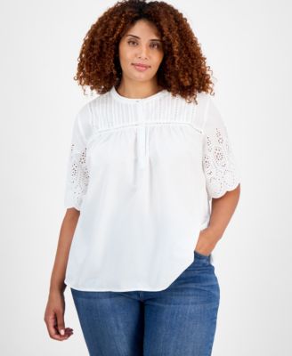 Style & Co - Plus Size Cotton Round-Neck Short-Sleeve Blouse