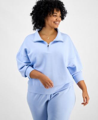 And Now This - Trendy Plus Size Half-Zip Scuba Pullover