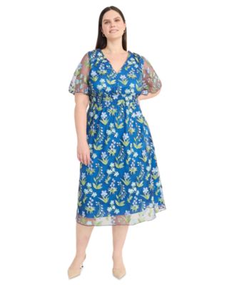Maggy London - Plus Size Chiffon Embroidered Flutter-Sleeve Dress