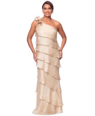 XSCAPE - Women's Tiered Chiffon One-Shoulder Dress