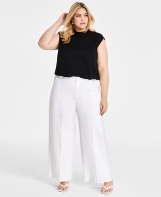 Bar III - Trendy Plus Size High-Rise Wide-Leg Pont&eacute;-Knit Pants