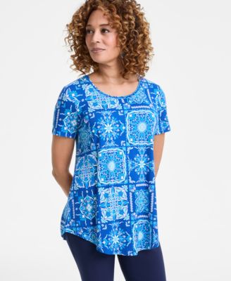 JM Collection - Women's Printed Scoop-Neck Short-Sleeve Top