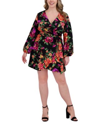 Siena - Plus Size Printed Blouson-Sleeve Faux-Wrap Dress