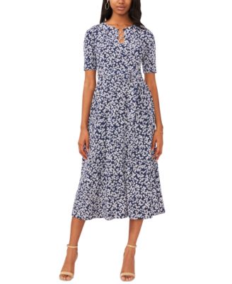 MSK - Petite Printed Ring Short-Sleeve Midi Dress