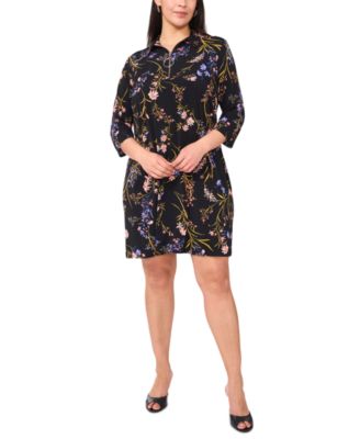 MSK - Plus Size Printed Collared 3/4-Sleeve Shift Dress