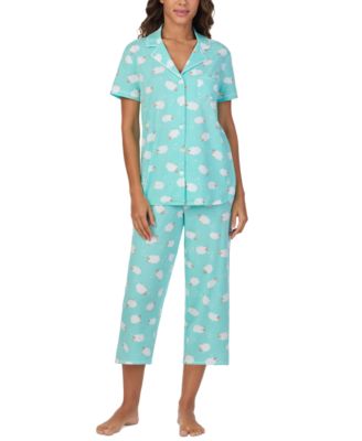 Cuddl Duds - Women's Printed Collared Cropped Pajama Set