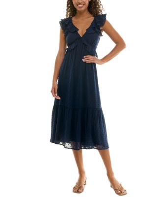 Trixxi - Juniors' Clip-Dot Flutter-Sleeve Midi Dress