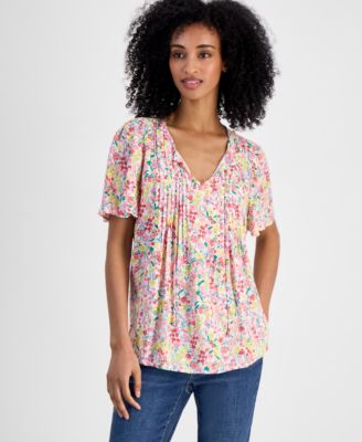 Tommy Hilfiger - Women's Pintucked Floral-Print Top