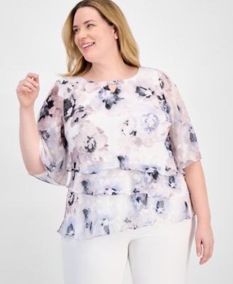 Alex Evenings - Plus Size Tiered Floral Chiffon Top