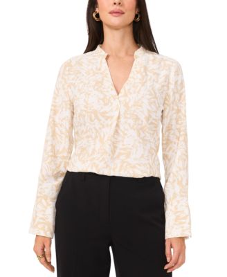 Vince Camuto - Women's Printed V-Neck Long-Sleeve Top
