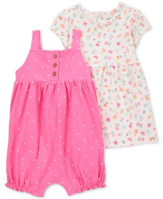 Carter's - Baby Girls Cotton Romper & Dress With Diaper Cover, 2 Piece Set