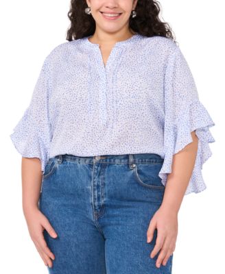 Vince Camuto - Plus Size Split-Neck Ruffle-Sleeve Blouse