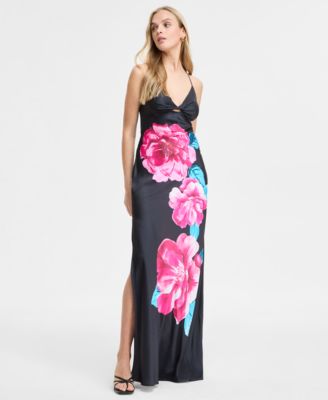 KATIA RAE - Juniors' Floral Print Sleeveless Column Gown