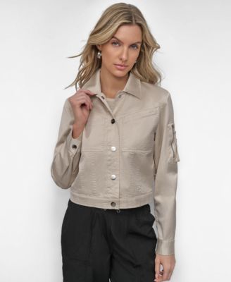 DKNY - Women's Sateen Cropped Snap-Front Jacket