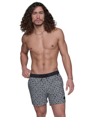KARL LAGERFELD PARIS - Men's Regular-Fit Quick-Dry 5" Swim Trunks with Boxer Brief Liner