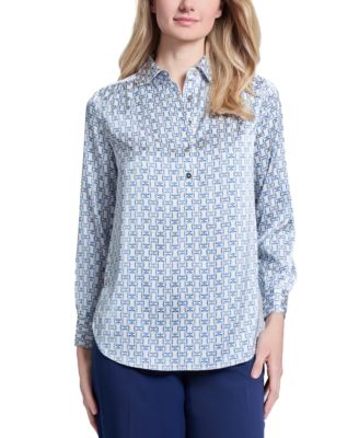 Jones New York - Women's Side-Button Long-Sleeve Satin Tunic