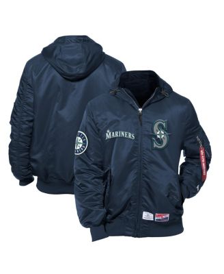 New Era - Men's x Alpha Industries Navy Seattle Mariners Current Day Full-Zip Hooded Nylon Bomber Jacket