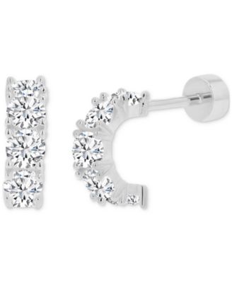 Macy's - Cubic Zirconia Small Half Hoop Screw Back Earrings in Sterling Silver