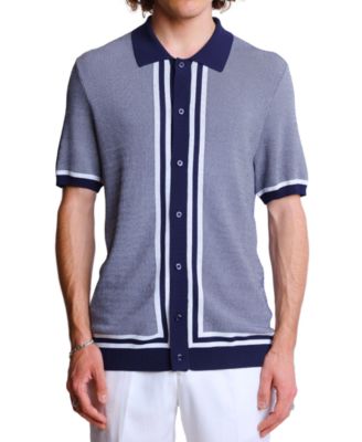 Paisley & Gray - Men's Slim Fit Short Sleeve Full Placket Retro Polo Shirt