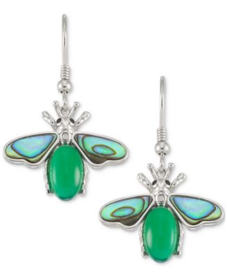 Macy's - Abalone, Green Agate, & Marcasite Bee Drop Earrings in Sterling Silver