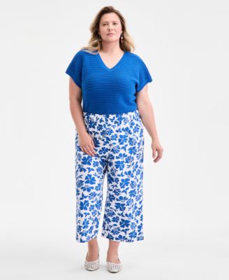Style & Co - Plus Size Floral-Print Cotton Wide-Leg Pants, Exclusively at Macy's