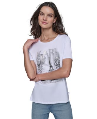 KARL LAGERFELD PARIS - Women's Rhinestone Paris Scene Graphic T-Shirt