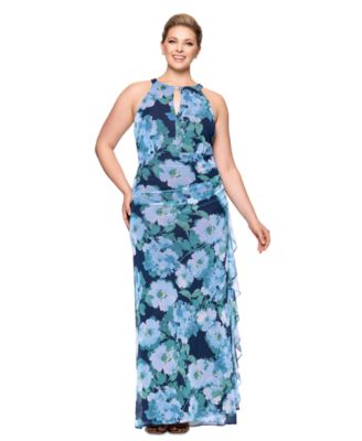 B&A By Betsy and Adam - Plus Size Printed High-Neck Sleeveless Mesh Dress