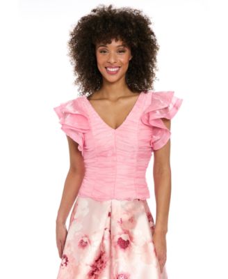 Muse - Women's Ruched Organza Flutter-Sleeve Top