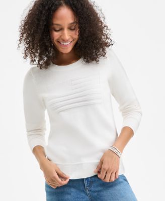 Style & Co - Women's Cotton Knit-In Flag Crewneck Sweater
