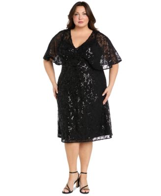 R & M Richards - Plus Size Cape-Sleeve Sequin Empire-Waist Dress