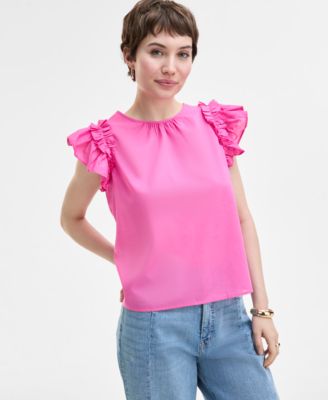 On 34th - Women's Ruffle Short-Sleeve Voile Top