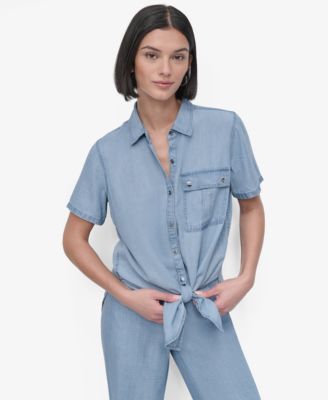 DKNY - Women's Short-Sleeve Tie-Front Shirt
