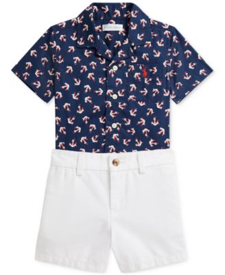 Polo Ralph Lauren - Baby Anchor-Print Camp Shirt & Canvas Short Set