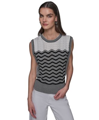 KARL LAGERFELD PARIS - Women's Geometric Pointelle Sleeveless Sweater