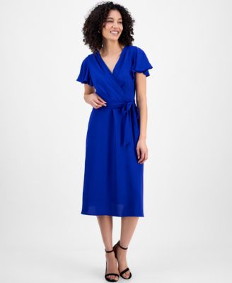 Connected - Petite Tie-Waist Flutter-Sleeve Midi Dress
